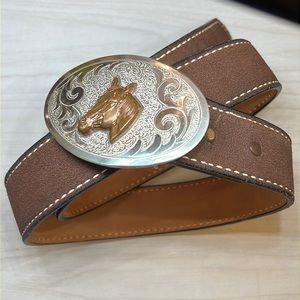 Justin Brown Tooled Leather Belt Top Grain Cowhide 1.5” Wide Size 38 New